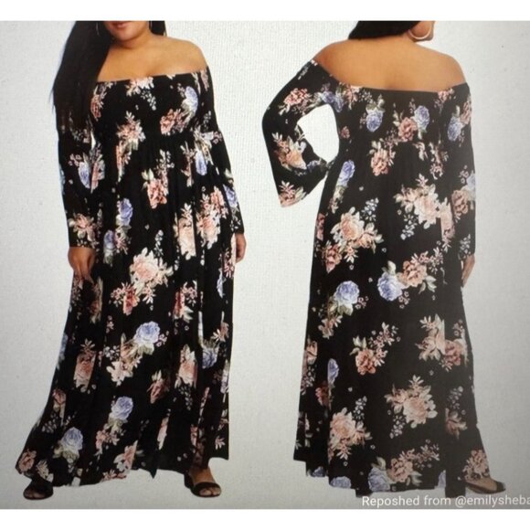 Torrid Floral off the shoulder Challis Smocked Womens Maxi Dress.Size 2 -18/20 - Picture 1 of 11